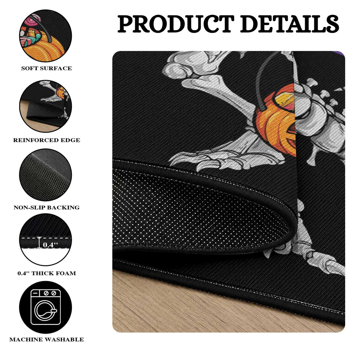 Halloween LGBT Round Rug Scary Dinosaur Skeleton T rex Rainbow Moon