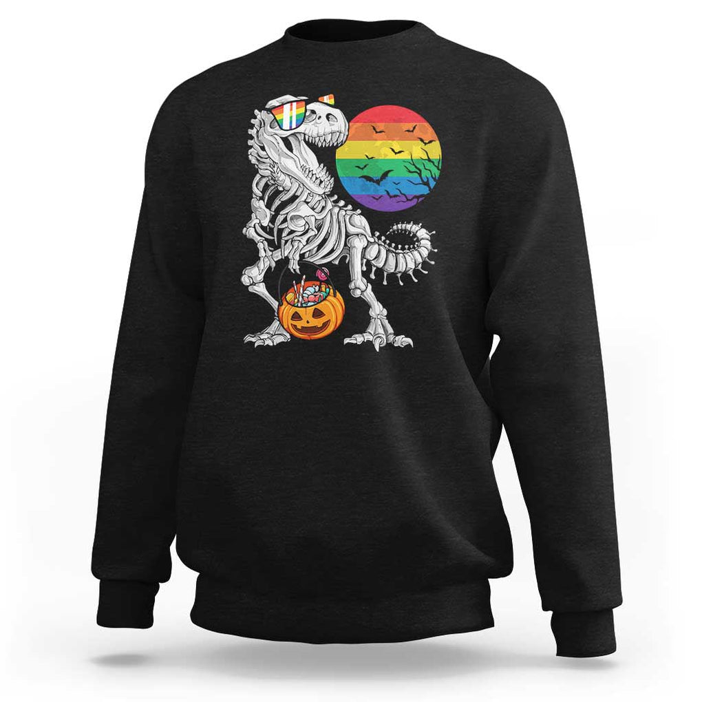 Halloween LGBT Sweatshirt Scary Dinosaur Skeleton T rex Rainbow Moon TS11 Black Print Your Wear