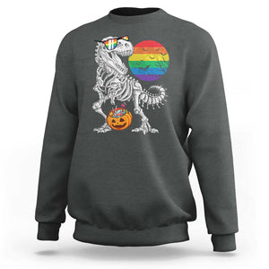 Halloween LGBT Sweatshirt Scary Dinosaur Skeleton T rex Rainbow Moon TS11 Dark Heather Print Your Wear