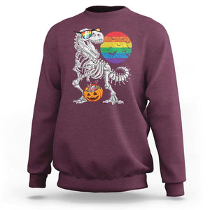 Halloween LGBT Sweatshirt Scary Dinosaur Skeleton T rex Rainbow Moon TS11 Maroon Print Your Wear