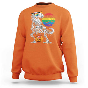 Halloween LGBT Sweatshirt Scary Dinosaur Skeleton T rex Rainbow Moon TS11 Orange Print Your Wear