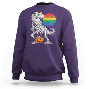 Halloween LGBT Sweatshirt Scary Dinosaur Skeleton T rex Rainbow Moon TS11 Purple Print Your Wear