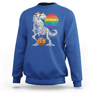 Halloween LGBT Sweatshirt Scary Dinosaur Skeleton T rex Rainbow Moon TS11 Royal Blue Print Your Wear