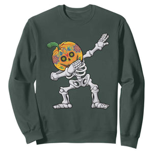 Day Of The Dead Sweatshirt Dabbing Pumpkin Skeleton Halloween Sugar Skull TS11 Dark Forest Green Print Your Wear