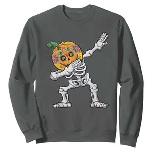 Day Of The Dead Sweatshirt Dabbing Pumpkin Skeleton Halloween Sugar Skull TS11 Dark Heather Print Your Wear