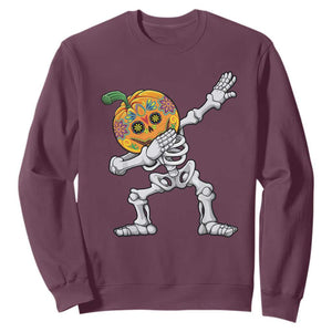 Day Of The Dead Sweatshirt Dabbing Pumpkin Skeleton Halloween Sugar Skull TS11 Maroon Print Your Wear