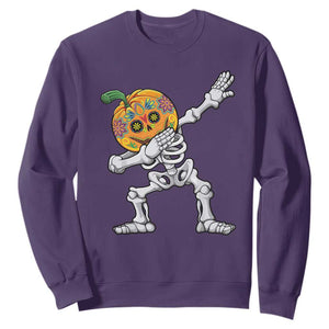 Day Of The Dead Sweatshirt Dabbing Pumpkin Skeleton Halloween Sugar Skull TS11 Purple Print Your Wear