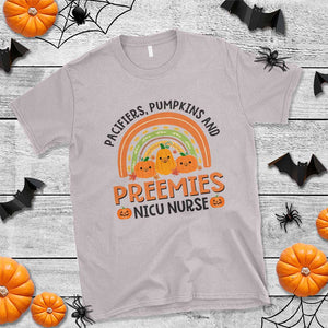 Halloween Nurse T Shirt Pacifiers Pumpkins And Preemies Baby Pumpkin Rainbow Fall Season TS11 Ice Gray Print Your Wear