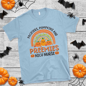 Halloween Nurse T Shirt Pacifiers Pumpkins And Preemies Baby Pumpkin Rainbow Fall Season TS11 Light Blue Print Your Wear