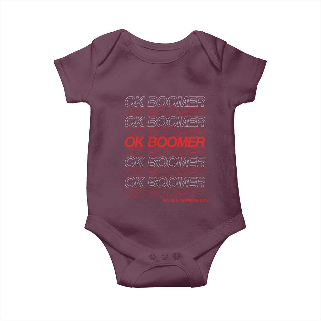 Funny OK Boomer Baby Onesie Gen Z Millennials Generation Meme Joke TS11 Maroon Print Your Wear