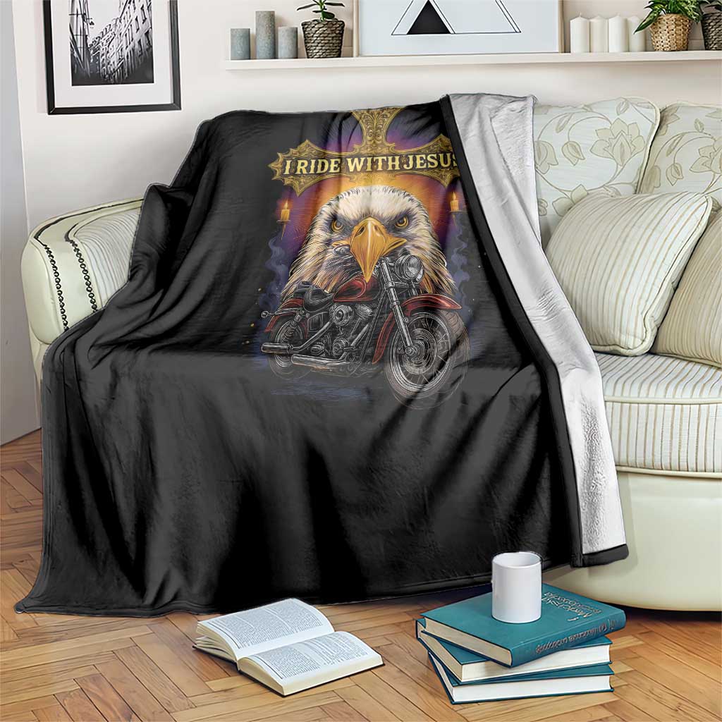 Christian Biker I Ride With Jesus Throw Blanket Religious Faith Motorcycle Rider Eagle TS11 Print Your Wear