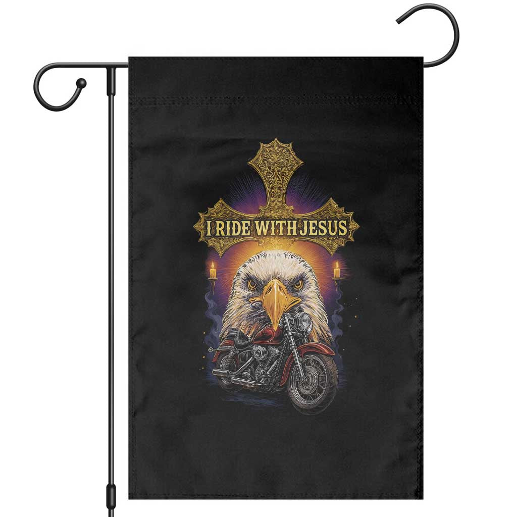 Christian Biker I Ride With Jesus Garden Flag Religious Faith Motorcycle Rider Eagle TS11 Black Print Your Wear