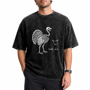 Well Shit Funny Thanksgiving Turkey Skeleton Wishbone Washed Cotton T-Shirt