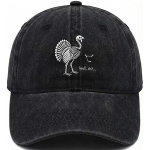 Well Shit Funny Thanksgiving Turkey Skeleton Wishbone Washed Cotton Baseball Cap