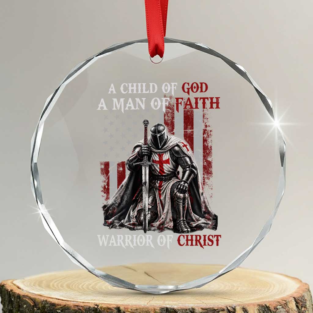Knight Templar Crystal Glass Ornament A Child of God A Man of Faith Warrior of Christ USA Flag