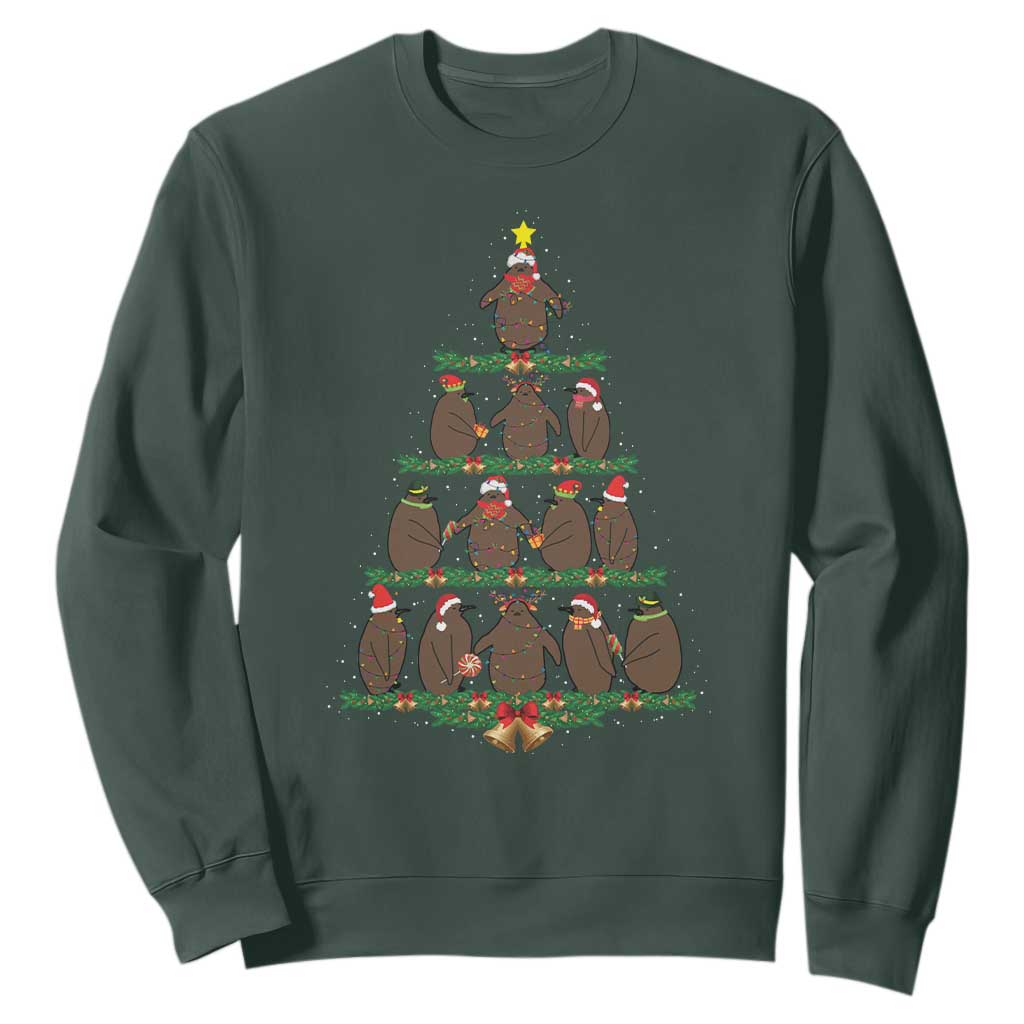 Funny Pesto Christmas Penguin Christmas Tree Sweatshirt TS11 Dark Forest Green Print Your Wear