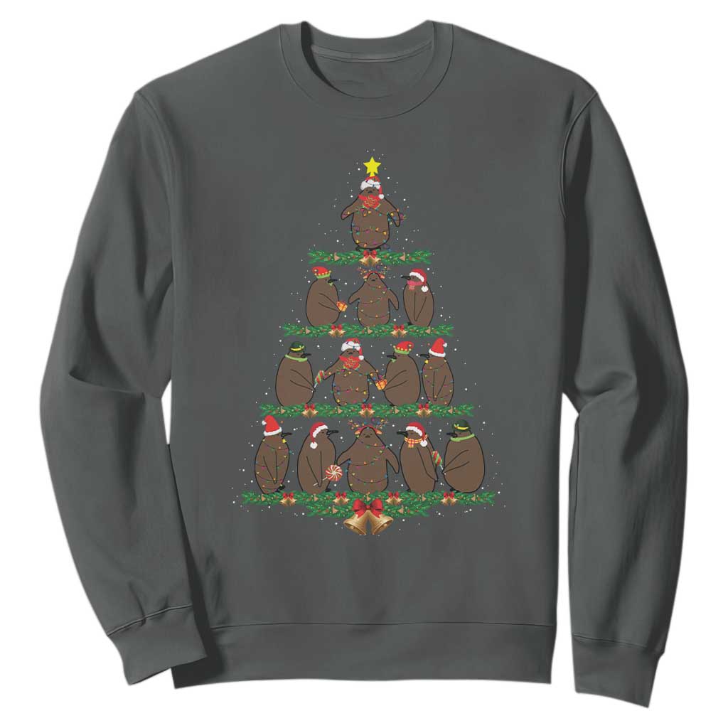 Funny Pesto Christmas Penguin Christmas Tree Sweatshirt TS11 Dark Heather Print Your Wear