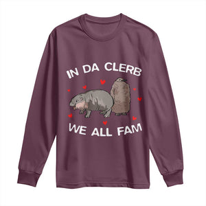 Funny Moo Deng Pesto Penguin Long Sleeve Shirt In Da Clerb We All Fam Hearts TS11 Maroon Print Your Wear