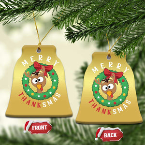 Funny Thanksgiving Xmas Christmas Ornament Merry Thanksmas Turkey Reindeer Antler TS11 Bell Flake Gold Print Your Wear