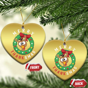 Funny Thanksgiving Xmas Christmas Ornament Merry Thanksmas Turkey Reindeer Antler TS11 Heart Gold Print Your Wear