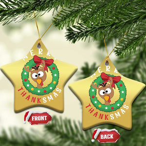 Funny Thanksgiving Xmas Christmas Ornament Merry Thanksmas Turkey Reindeer Antler TS11 Star Gold Print Your Wear