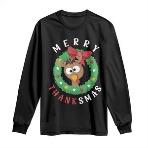 Funny Thanksgiving Christmas Long Sleeve Shirt Merry Thanksmas Turkey Reindeer Antler TS11 Black Print Your Wear