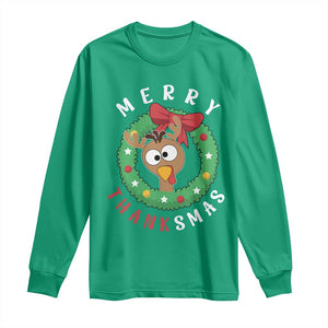 Funny Thanksgiving Christmas Long Sleeve Shirt Merry Thanksmas Turkey Reindeer Antler TS11 Irish Green Print Your Wear