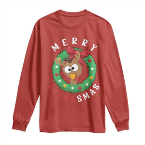 Funny Thanksgiving Christmas Long Sleeve Shirt Merry Thanksmas Turkey Reindeer Antler TS11 Red Print Your Wear