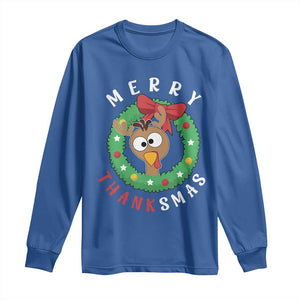 Funny Thanksgiving Christmas Long Sleeve Shirt Merry Thanksmas Turkey Reindeer Antler TS11 Royal Blue Print Your Wear