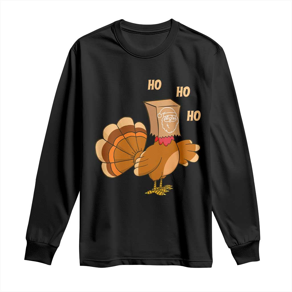 Funny Thanksgiving Christmas Triple Ho Santa Turkey Long Sleeve Shirt TS11 Black Print Your Wear