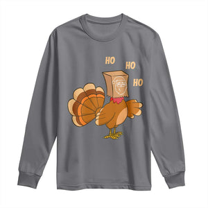 Funny Thanksgiving Christmas Triple Ho Santa Turkey Long Sleeve Shirt TS11 Charcoal Print Your Wear