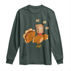 Funny Thanksgiving Christmas Triple Ho Santa Turkey Long Sleeve Shirt TS11 Dark Forest Green Print Your Wear