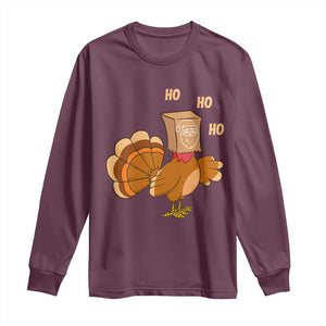 Funny Thanksgiving Christmas Triple Ho Santa Turkey Long Sleeve Shirt TS11 Maroon Print Your Wear