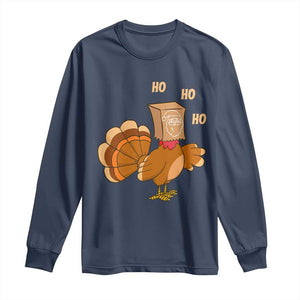 Funny Thanksgiving Christmas Triple Ho Santa Turkey Long Sleeve Shirt TS11 Navy Print Your Wear