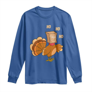 Funny Thanksgiving Christmas Triple Ho Santa Turkey Long Sleeve Shirt TS11 Royal Blue Print Your Wear