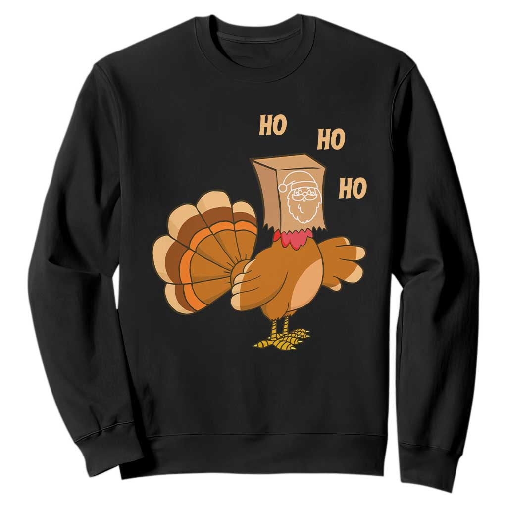 Funny Thanksgiving Christmas Triple Ho Santa Turkey Sweatshirt TS11 Black Print Your Wear