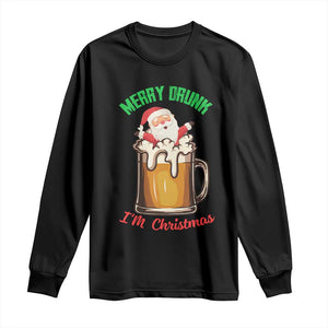 Funny Christmas Beer Long Sleeve Shirt Merry Drunk I'm Xmas Wasted Santa TS11 Black Print Your Wear