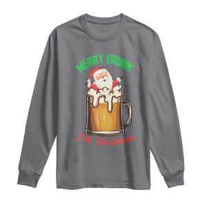 Funny Christmas Beer Long Sleeve Shirt Merry Drunk I'm Xmas Wasted Santa TS11 Charcoal Print Your Wear