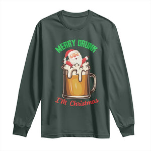 Funny Christmas Beer Long Sleeve Shirt Merry Drunk I'm Xmas Wasted Santa TS11 Dark Forest Green Print Your Wear