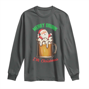 Funny Christmas Beer Long Sleeve Shirt Merry Drunk I'm Xmas Wasted Santa TS11 Dark Heather Print Your Wear