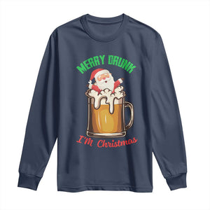 Funny Christmas Beer Long Sleeve Shirt Merry Drunk I'm Xmas Wasted Santa TS11 Navy Print Your Wear