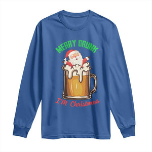 Funny Christmas Beer Long Sleeve Shirt Merry Drunk I'm Xmas Wasted Santa TS11 Royal Blue Print Your Wear