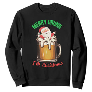 Funny Christmas Beer Sweatshirt Merry Drunk I'm Xmas Wasted Santa TS11 Black Print Your Wear