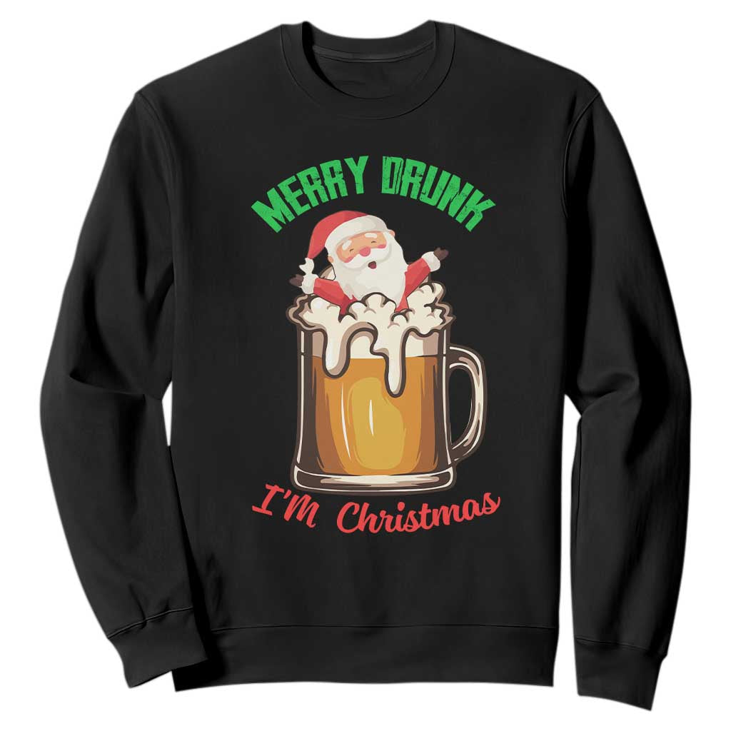 Funny Christmas Beer Sweatshirt Merry Drunk I'm Xmas Wasted Santa TS11 Black Print Your Wear