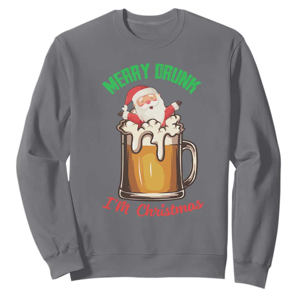 Funny Christmas Beer Sweatshirt Merry Drunk I'm Xmas Wasted Santa TS11 Charcoal Print Your Wear