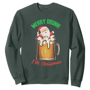 Funny Christmas Beer Sweatshirt Merry Drunk I'm Xmas Wasted Santa TS11 Dark Forest Green Print Your Wear