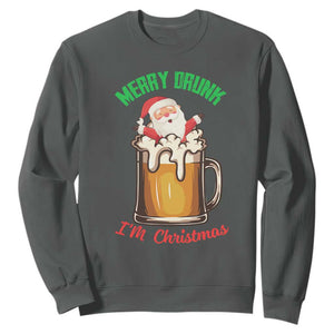 Funny Christmas Beer Sweatshirt Merry Drunk I'm Xmas Wasted Santa TS11 Dark Heather Print Your Wear