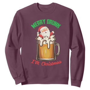 Funny Christmas Beer Sweatshirt Merry Drunk I'm Xmas Wasted Santa TS11 Maroon Print Your Wear