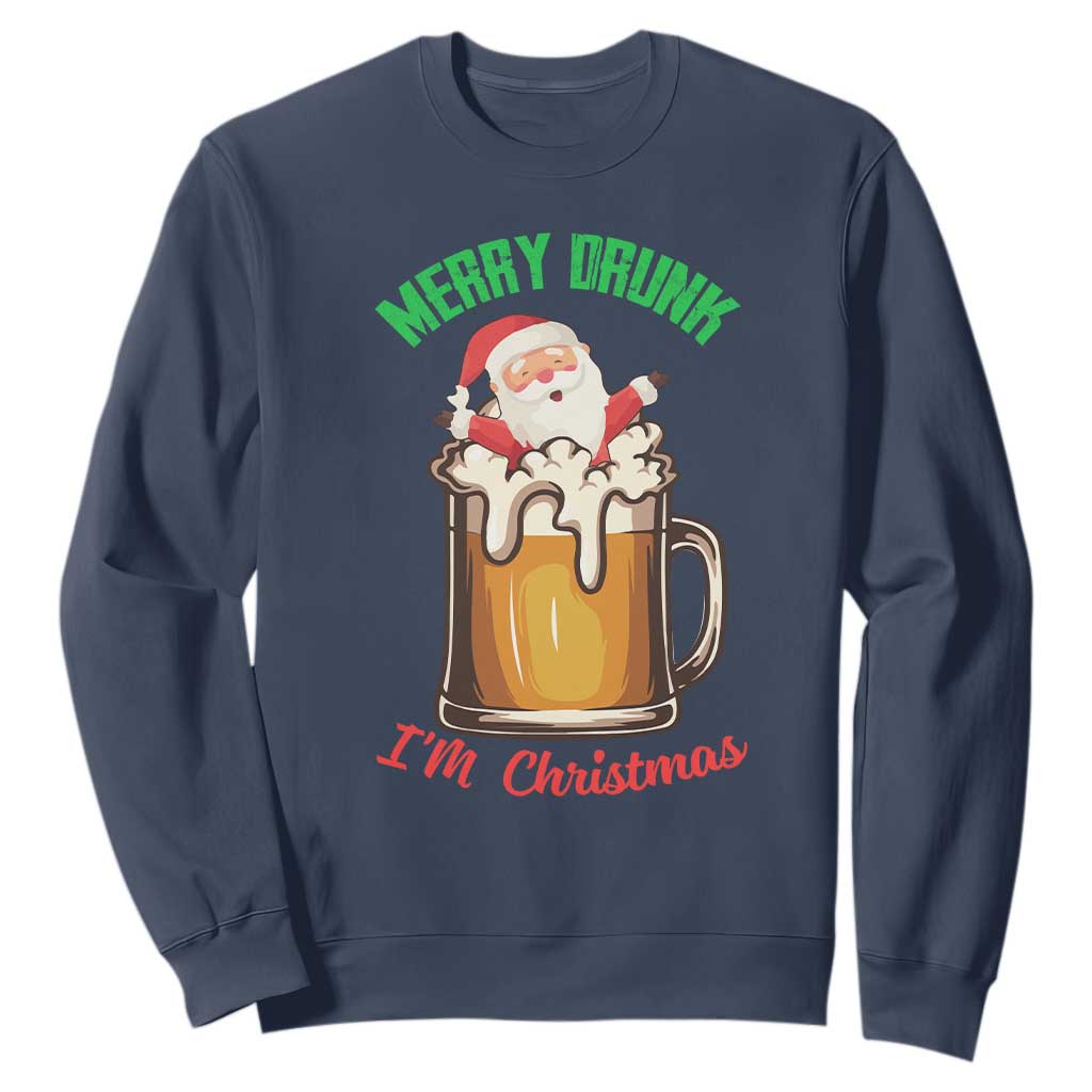 Funny Christmas Beer Sweatshirt Merry Drunk I'm Xmas Wasted Santa TS11 Navy Print Your Wear