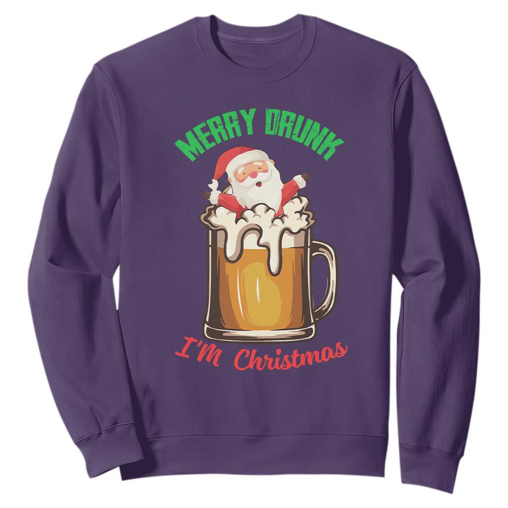 Funny Christmas Beer Sweatshirt Merry Drunk I'm Xmas Wasted Santa TS11 Purple Print Your Wear